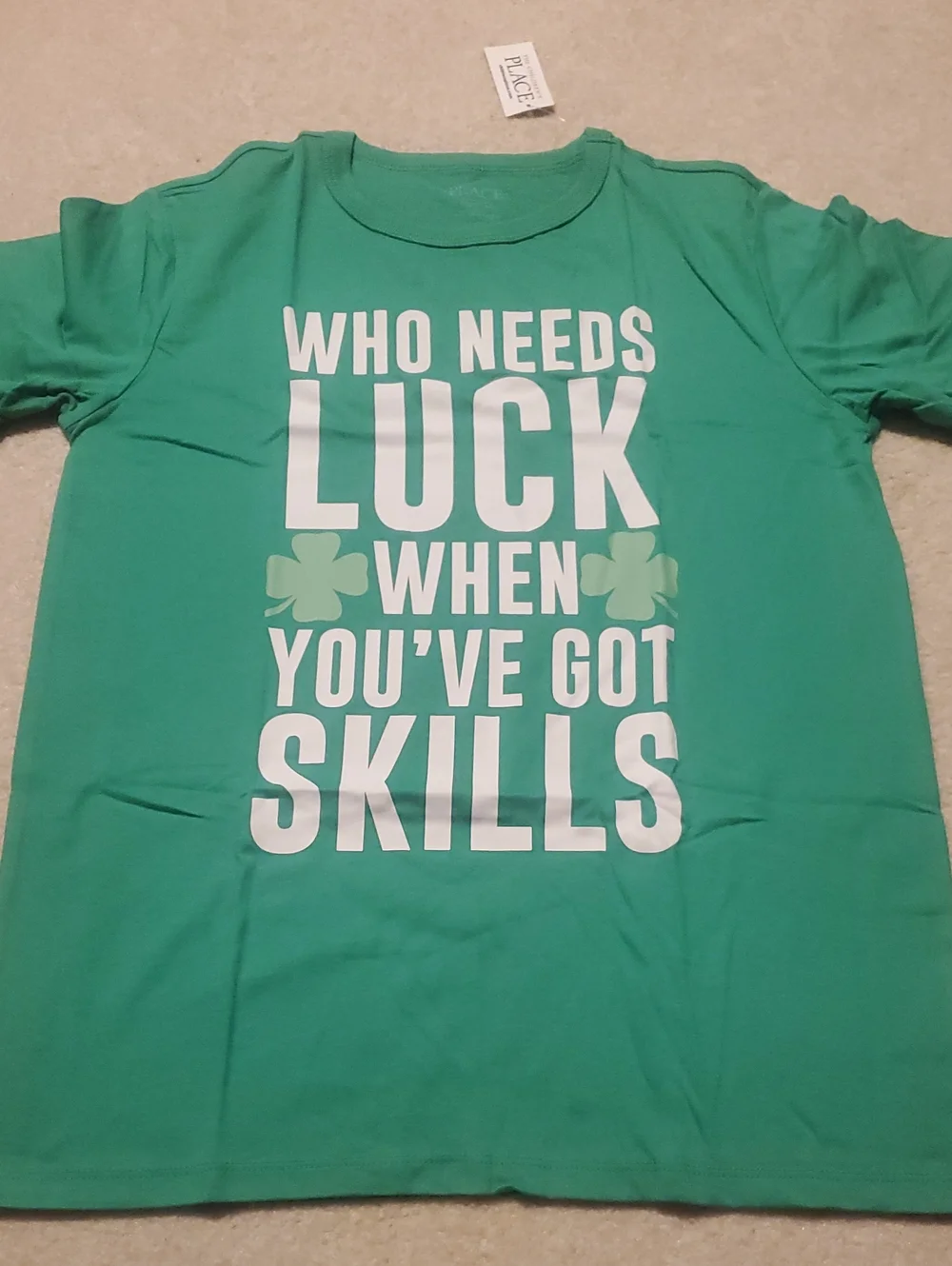 The Children's Place Green Graphic Tee - 'Who Needs Luck'